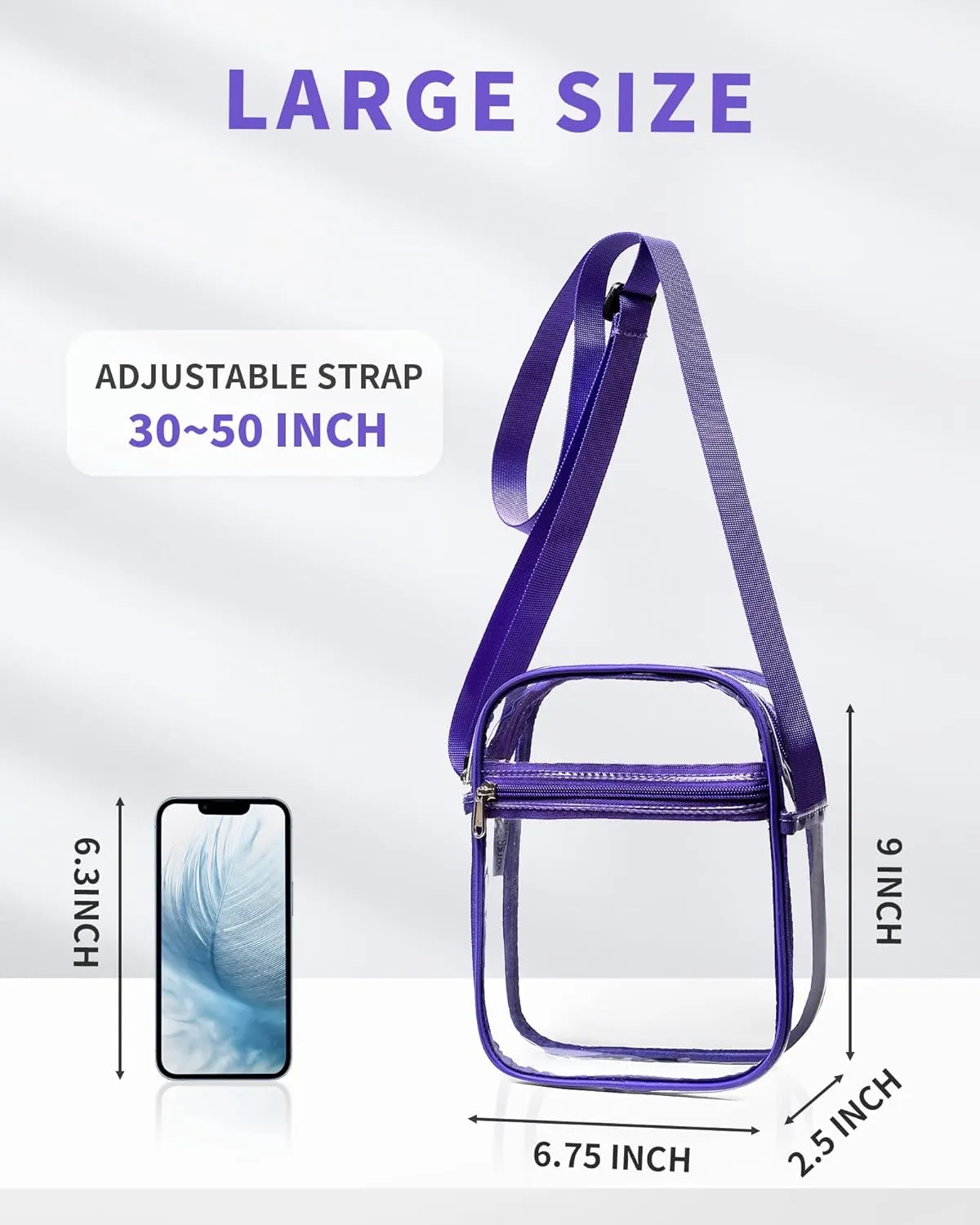 Vorspack Stadium Approved PVC Purse - Clear Crossbody Bag with Front Pocket for Concerts, Sports, Festivals