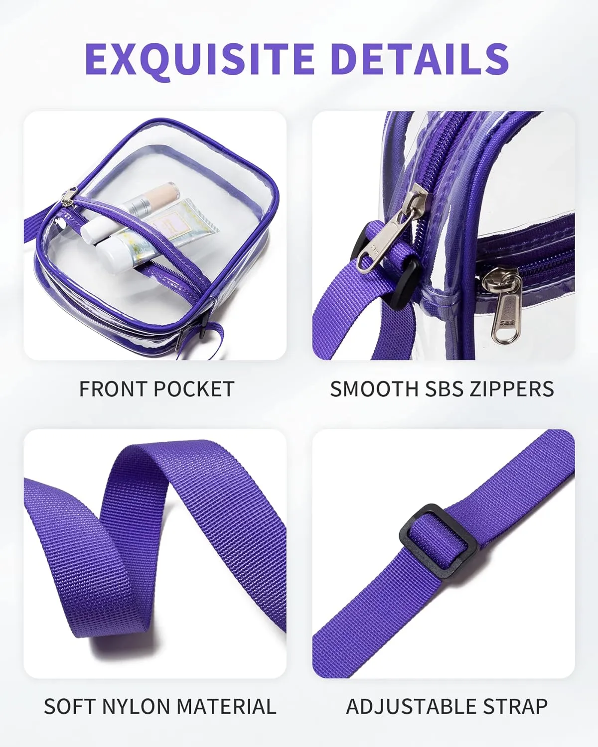 Vorspack Stadium Approved PVC Purse - Clear Crossbody Bag with Front Pocket for Concerts, Sports, Festivals