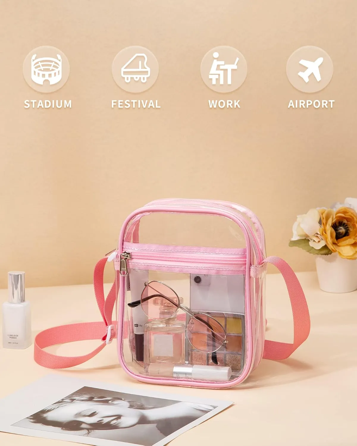 Vorspack Stadium Approved PVC Purse - Clear Crossbody Bag with Front Pocket for Concerts, Sports, Festivals