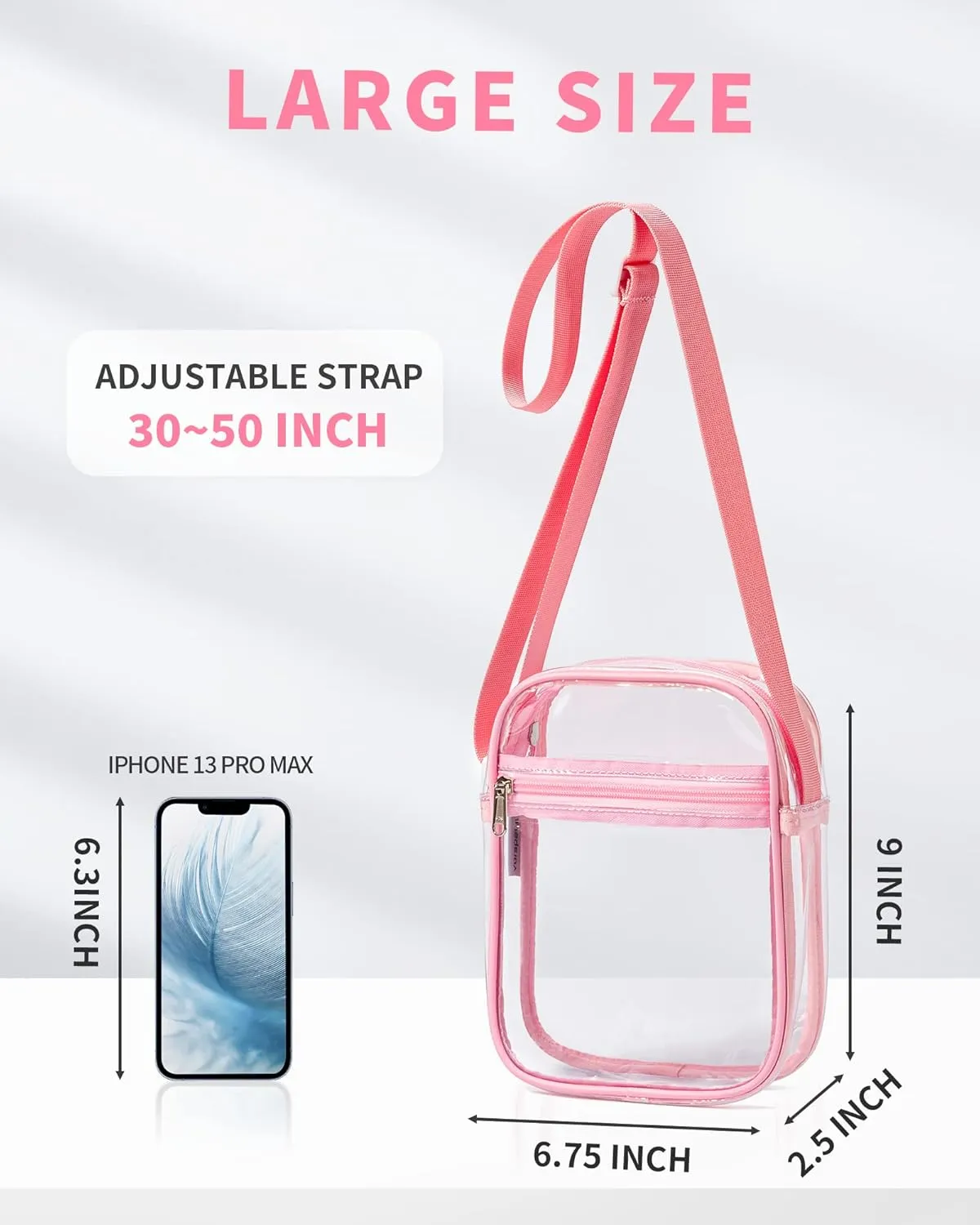 Vorspack Stadium Approved PVC Purse - Clear Crossbody Bag with Front Pocket for Concerts, Sports, Festivals