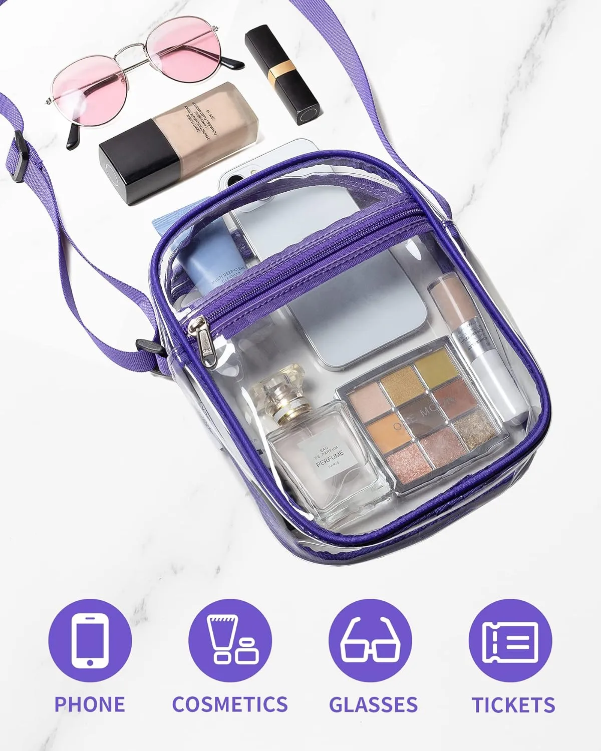 Vorspack Stadium Approved PVC Purse - Clear Crossbody Bag with Front Pocket for Concerts, Sports, Festivals
