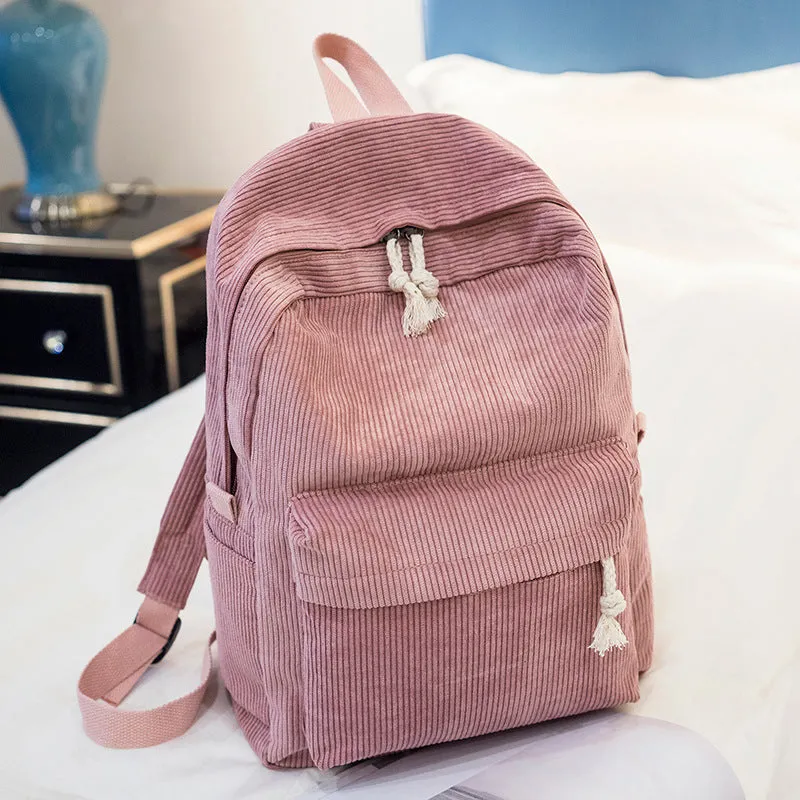 Vvsha backpack inspo Schoolbag Women's Korean-Style Harajuku Regular Script Ulzzang High School Student Personality Corduroy Preppy Style Backpack Women's Backpack