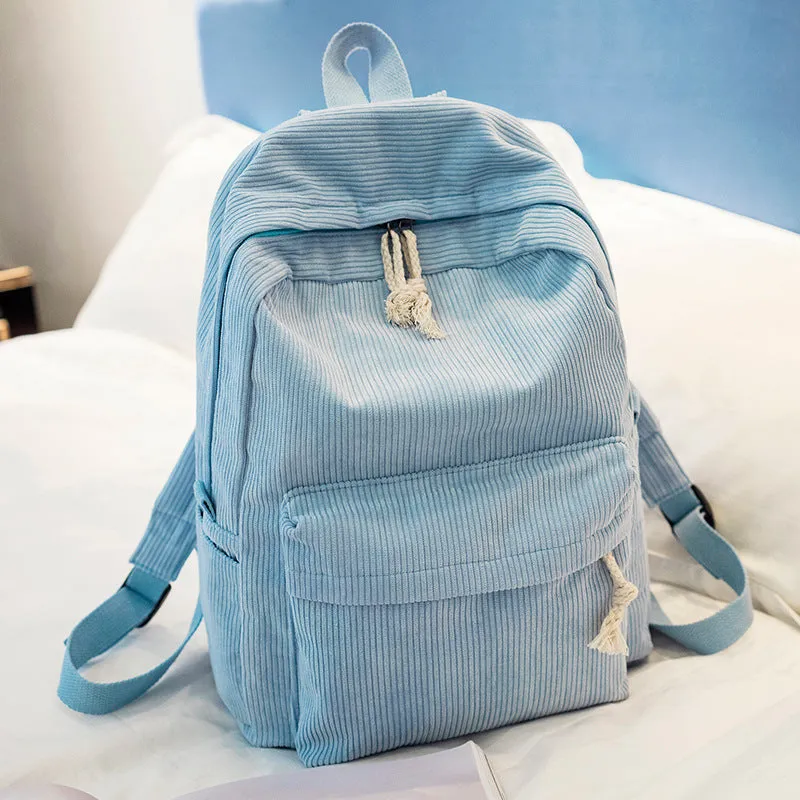 Vvsha backpack inspo Schoolbag Women's Korean-Style Harajuku Regular Script Ulzzang High School Student Personality Corduroy Preppy Style Backpack Women's Backpack