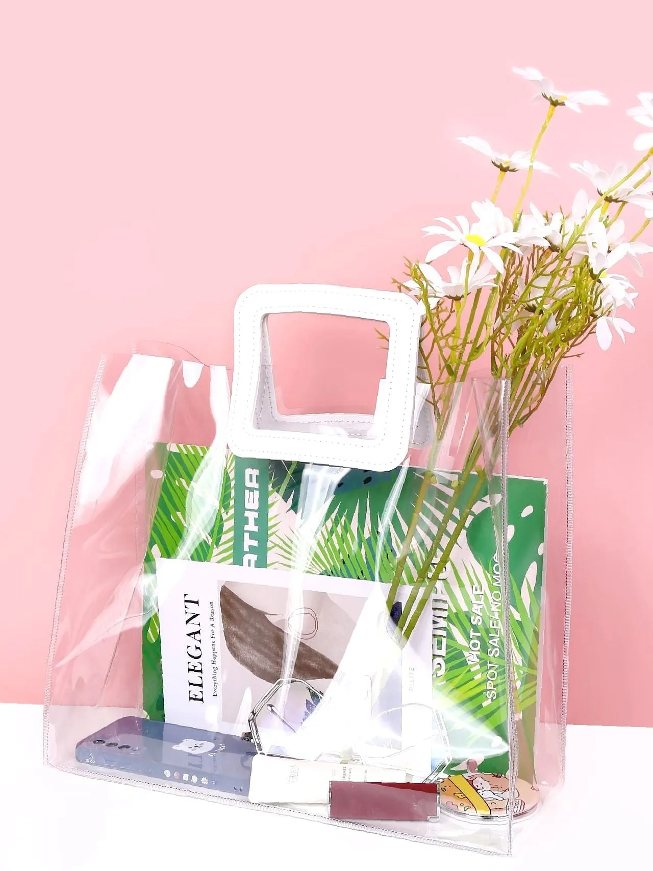 Vvsha Minimalist Clear Top Handle Bag   Women Tote Bags