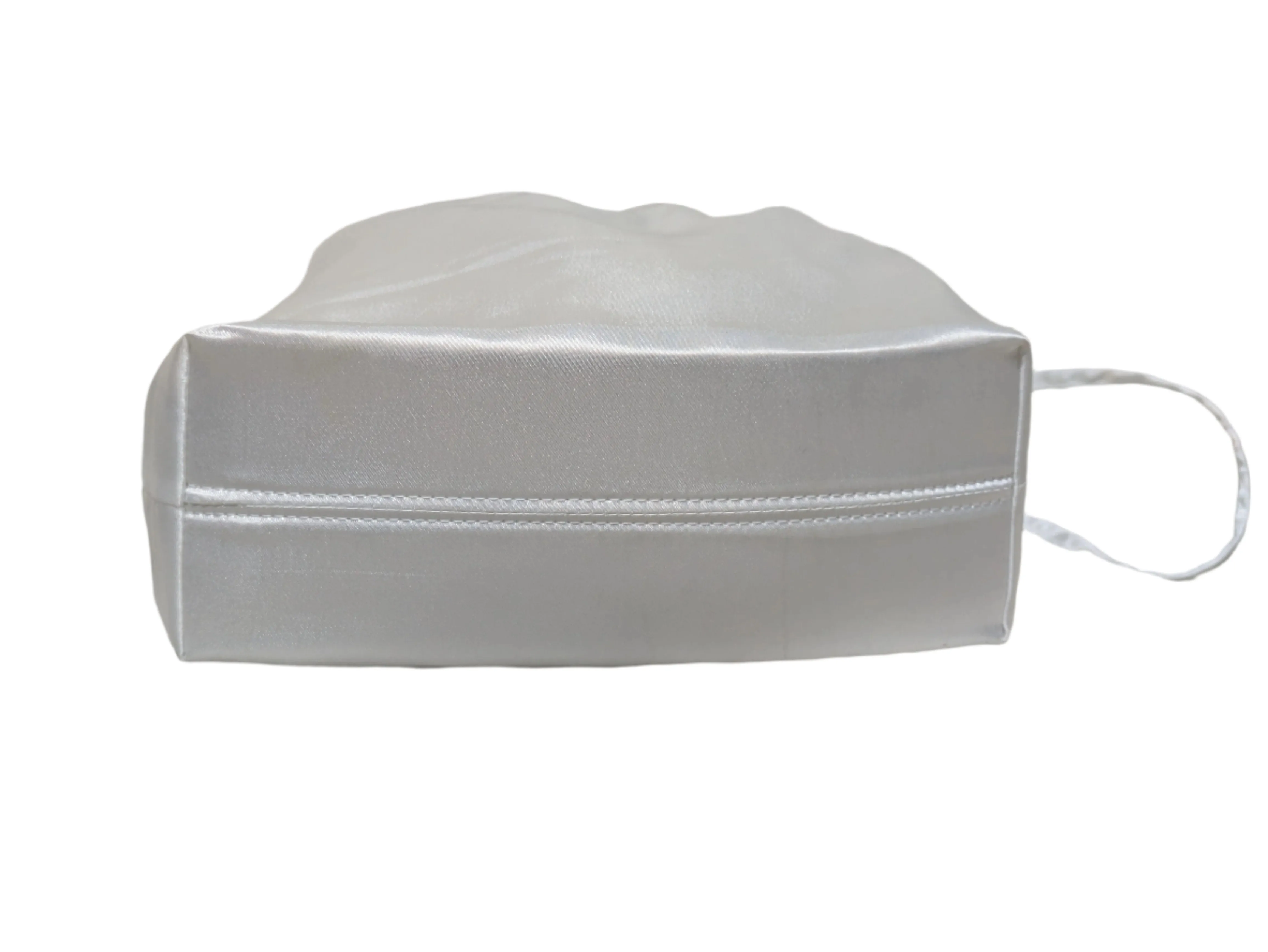 White Satin Drawstring Bag with Pearl Handle