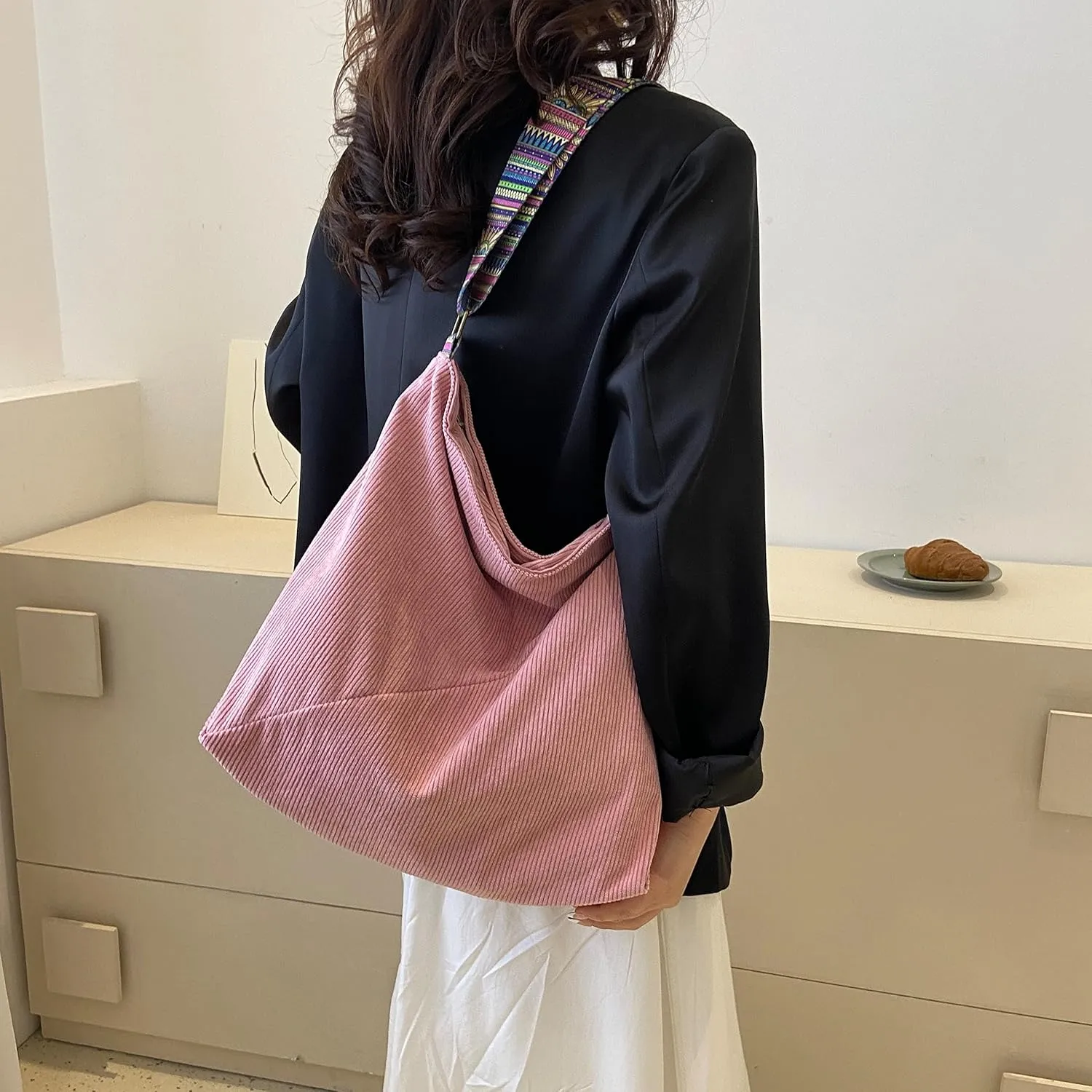 Women Corduroy Tote Bag Large Shoulder Hobo Bag for Women Boho Casual Handbag Purse