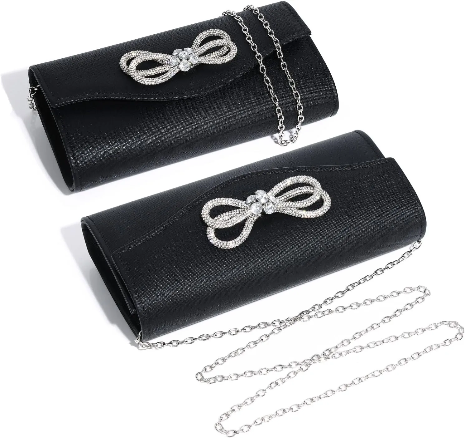 Women Evening Handbag Shiny Crystal Bow Flap Clutch Purse for Women Wedding Party Prom Purse