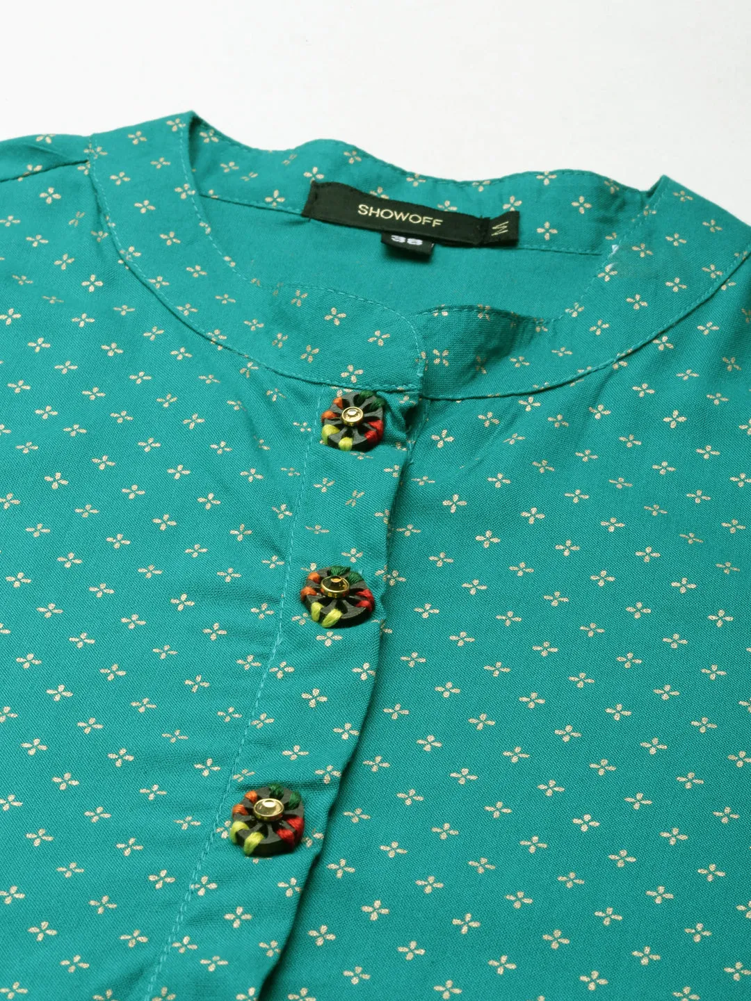 Women Teal Geometrical Straight Kurta