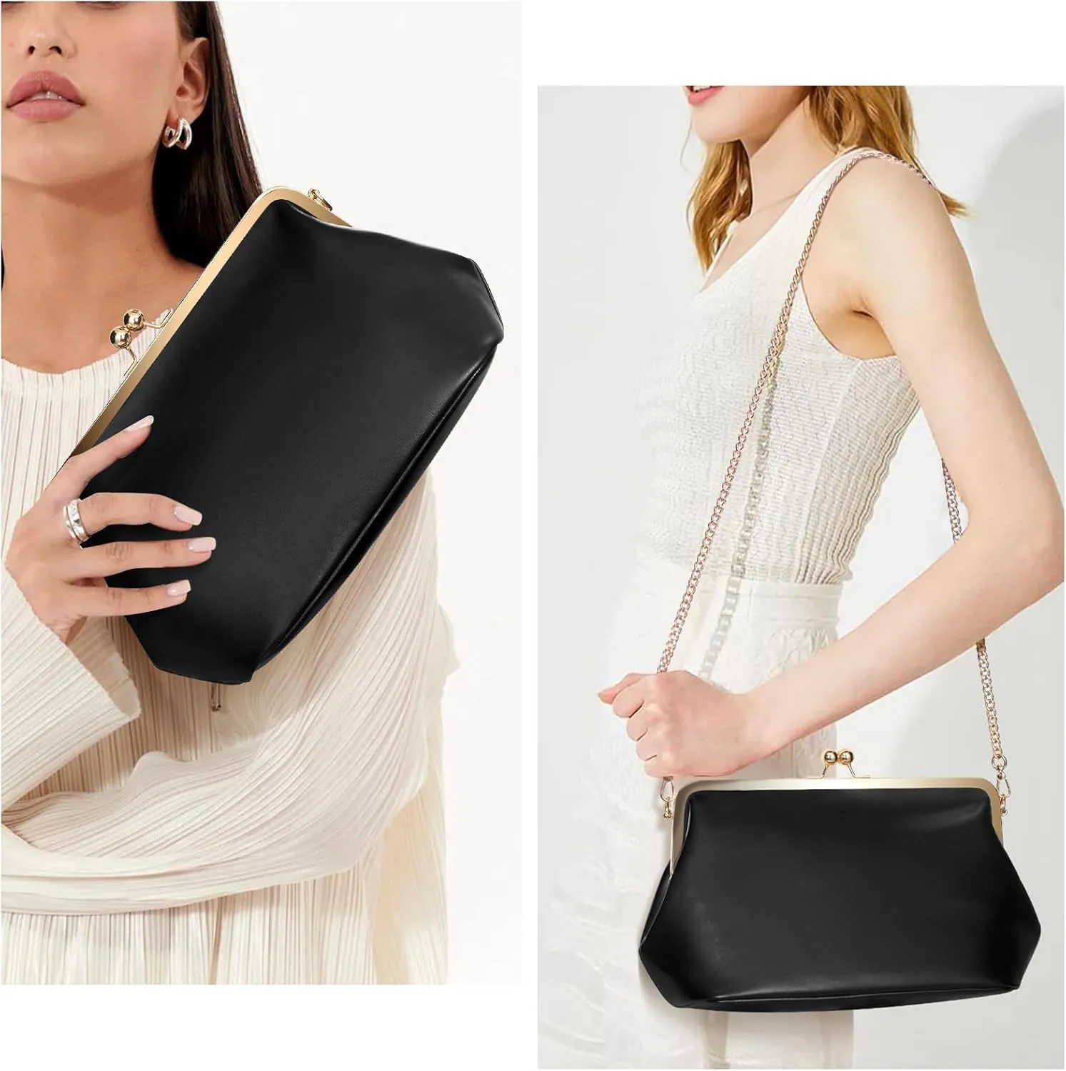 Women's Kiss Lock Crossbody Bag PU Medium Handbags Kiss Clasp Crossbody Shoulder Bags Tote Purse Messenger Handbag
