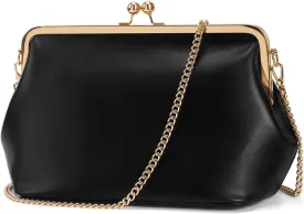 Women's Kiss Lock Crossbody Bag PU Medium Handbags Kiss Clasp Crossbody Shoulder Bags Tote Purse Messenger Handbag